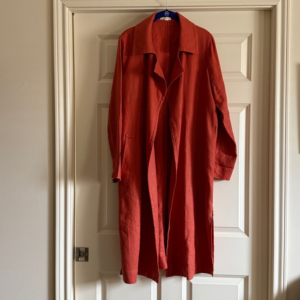 Eileen fisher 100% linen coat/ size SP like new color orange runs over sized